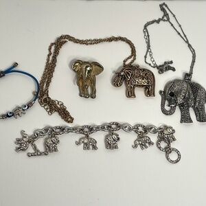 5 Piece Elephant Costume Jewelry lot -Brooch Bracelets Necklaces - Boho Safari